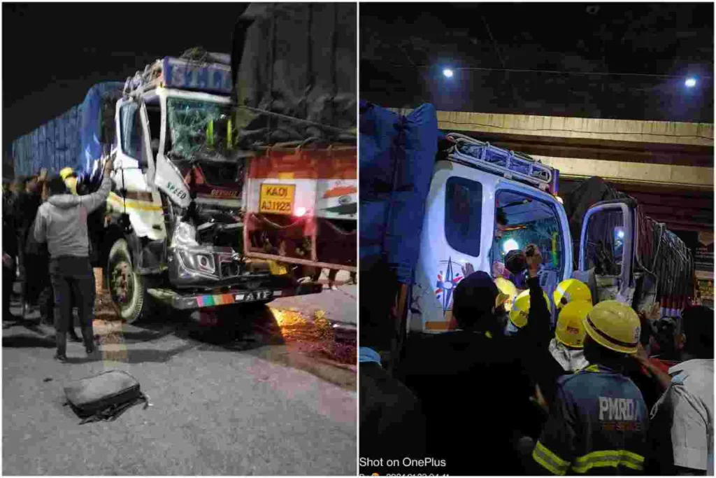 Accident on Pune Bengaluru Highway : 2 trucks fiercely collide near Navale bridge; 2 seriously injured
