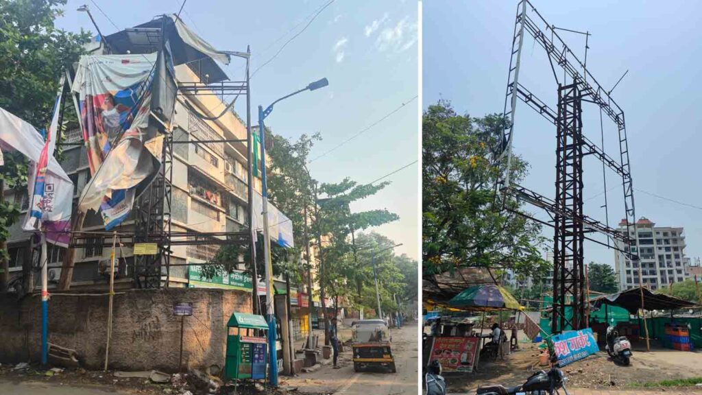 Unauthorized Billboard Removal Leaves Hazardous Iron Skeletons Endangering Pune Commuters