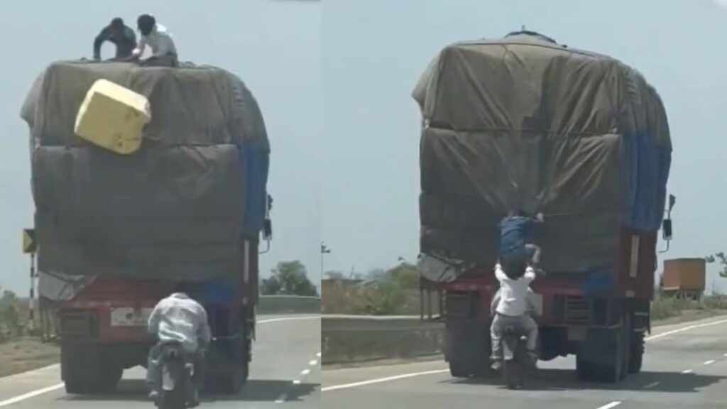 Watch Video: 3 Men on Bike Steal from Moving Truck in Bollywood Style, Madhya Pradesh Police Reacts
