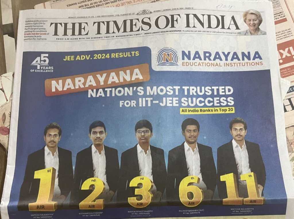 AIR 1 or 11? Institute's Ad for IIT-JEE Toppers Sparks Internet Reactions