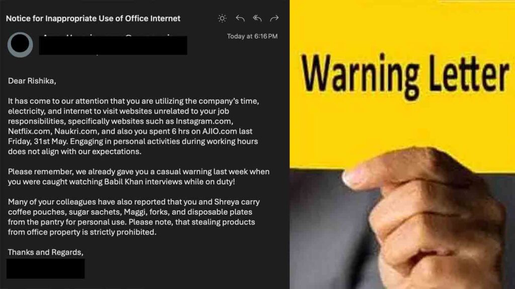 HR issues warning to employee for using social media and streaming Netflix during work hours
