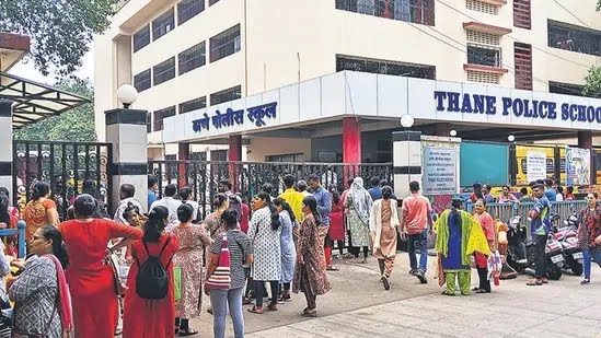 Parents protest as Thane police school students made to sit in Verandah over unpaid fees