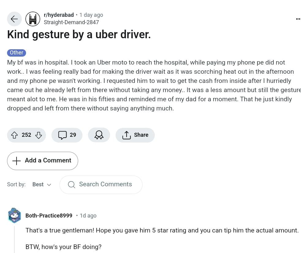 Woman Shares Uber Driver’s Thoughtful Gesture: ‘Reminded Me of My Dad’